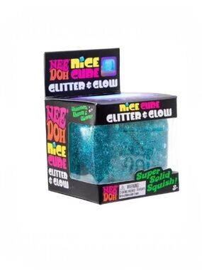NIB NeeDoh Nice Cube Glitter & Glow Sensory Toy Schylling Blue